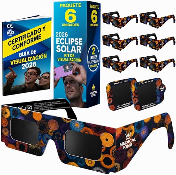 6 Gafas + 2 filtros para móvil Eclipse Solar Certificación ISO 12312-2 / ENVIO GRATIS