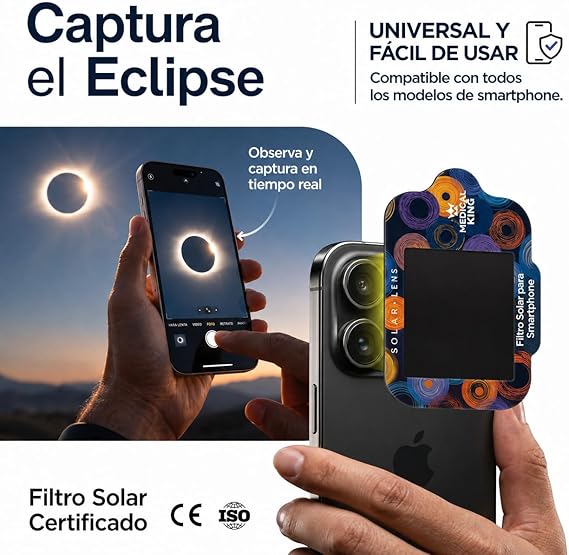 2 Gafas + 2 filtros para móvil Eclipse Solar Certificación ISO 12312-2 / ENVIO GRATIS